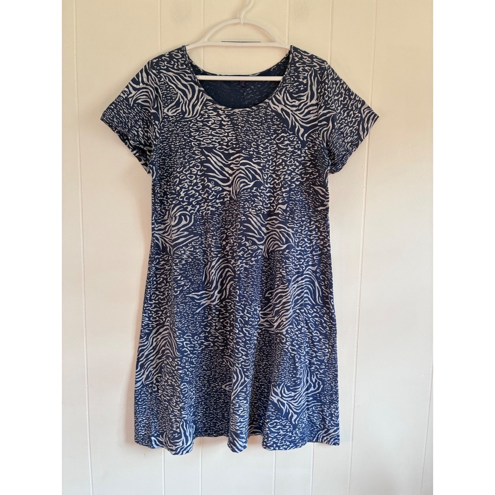 Fresh Produce Blue White Abstract Animal Print Cotton T-Shirt Dress XL